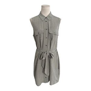 EQUIPMENT FEMME 100% Silk Button Up Shirt Dress Geometric Print Green White M